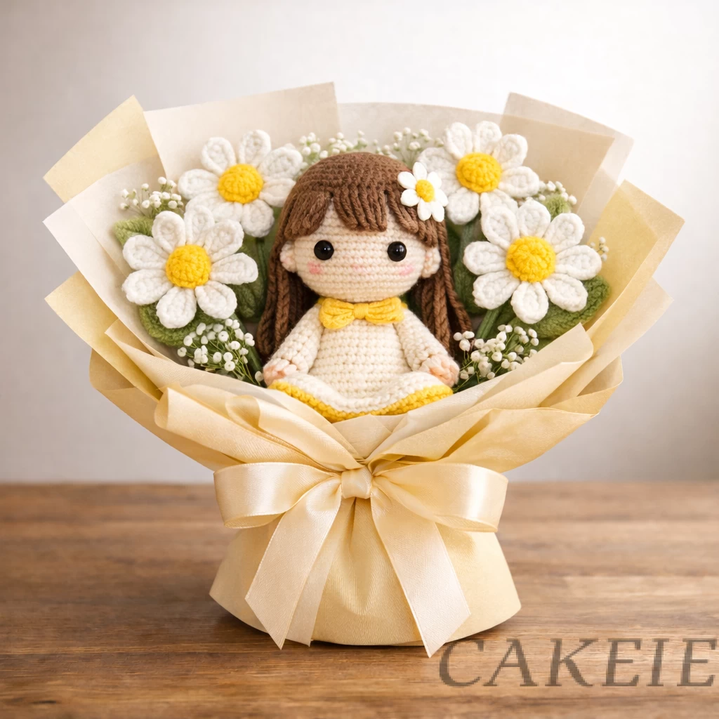 Crochet Daisy Bouquet with Doll
